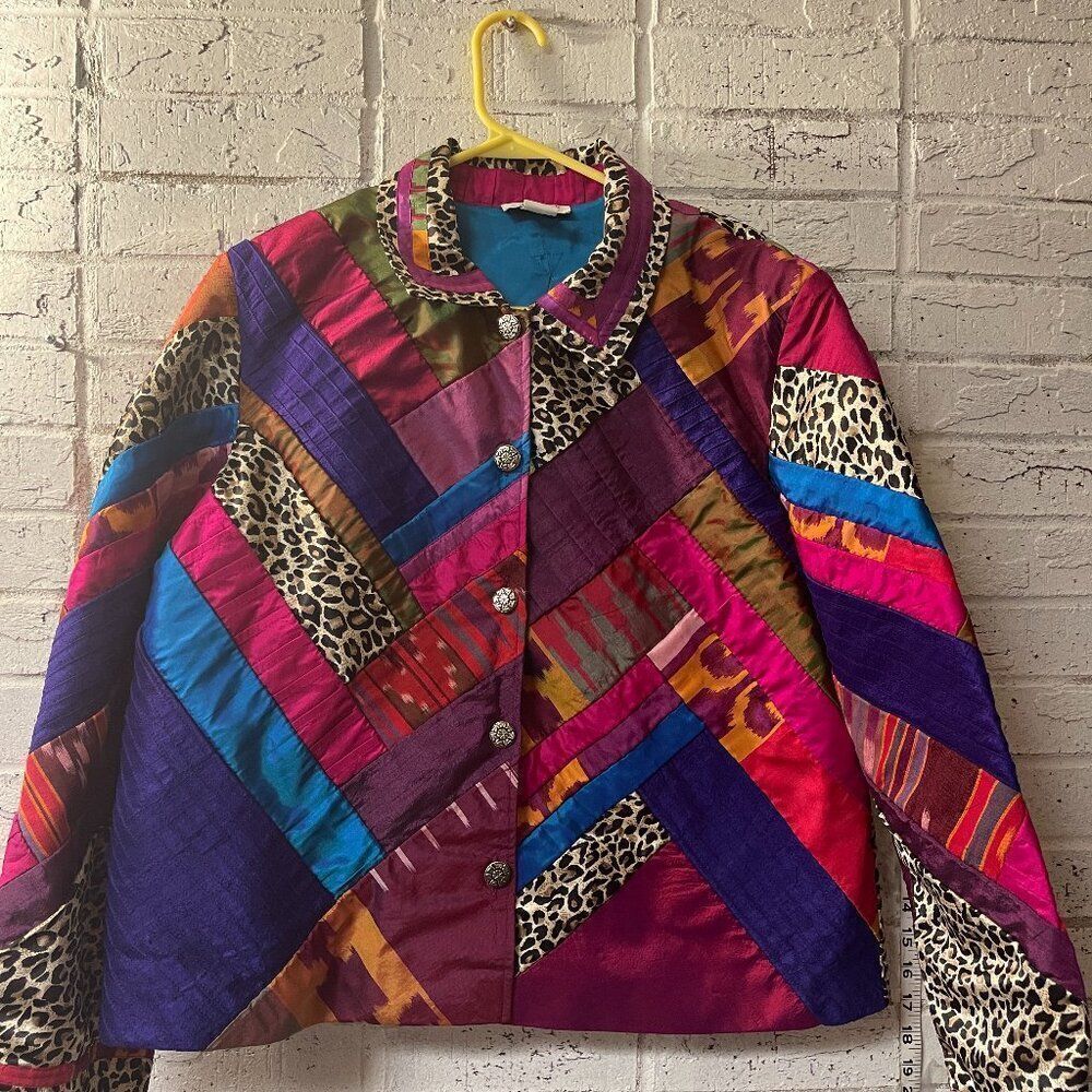 Sandy Starkman Patchwork Quilt Blazer SIlk Blend Jacket Plus Suze Curvy 1X